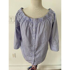 Kontrol Contemporary Off Shoulder Striped Blue/White Blouse Shirt XL